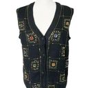 Victoria Jones Black Multicolor Knit Sweater Vest Size M Rhinestone Button Up Size M Photo 0