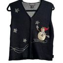 Woolrich NWT  Snowman Novelty Zip Up Christmas Black Vest Womens S Holiday Snow Photo 0