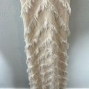 Rebecca Taylor Bias Fringe Cream V-Neck Midi Dress Photo 5