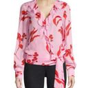 Revolve NWT Parker Pasha Ruffle Blouse Pink Red Floral Wrap Ruffle Silk  Top Photo 0