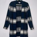 Nine West Large open front cardigan sweater jacket pockets  blue black sweater Photo 0