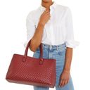 Lulu Dharma Burgundy Woven Tote Weekender Travel Bag Vegan Leather Red Photo 2