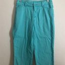 st. john's bay  Aqua Sail Turquoise Blue Denim Mid Rise Fitted Cropped Capri Pants Photo 0