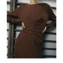 ZARA Brown Ribbed Midi Belted Dress Photo 1