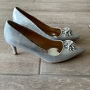 Badgley Mischka  Silver Metallic Leather Crystal Embellished Heels Size: 8 Photo 3