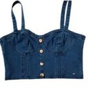 Guess NWT  Denim Bustier Corset Tank 90s Supermodel Bardot Coquette Crop Top sz L Photo 3