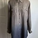 Krass&co ISDA &  Size S 100% Silk Gray & Blue Ombre Roll Tab Sleeve Button Up Blouse Photo 0