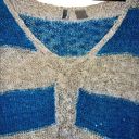 BKE  blue and tan striped sequin shirt sleeve knit sweater size M Photo 5