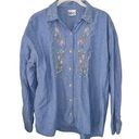 Erika Blue Vintage  Button Down Top Floral Stitched Design Women’s Size Large Fit Photo 0