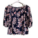 J.Jill  Black, Blue, & Pink Floral Elastic Sleeve Blouse Size Small Petite Photo 0