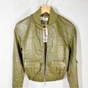 House Of CB  London Olive Green Faux Vegan Leather Bomber
Jacket Size XS Photo 5