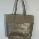 Stella & Dot  Hudson Women's Brushed Metallic Faux Suede Tote Bag Gray Black M Photo 6