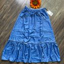 Unique Vintage NWT  1970s Chambray Ruffle Tiered Midi Skirt X-SMALL Photo 5