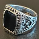 Black obsidian stone S925 stamped silver ring size 9 Photo 2