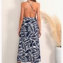 Blooming Jelly  Deep V Neck Sleeveless Asymmetrical Floral Maxi Dress Navy White Photo 4