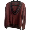 Forever 21 ✨ Cable Knit Burgundy Varsity V Neck Striped Trim Sweater✨ Photo 1