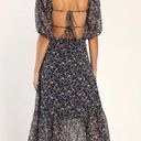 Lulus Sweet Attitude Navy Blue Floral Print Backless Midi Dress Photo 1