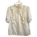 Zadig & Voltaire  Short Sleeve Silk Blouse Size Medium Cream Ruffle Coquette FLAW Photo 0