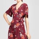 Xhilaration Maroon Wine Fall Autumn Floral Wrap Dress Sz M Photo 0