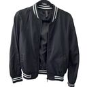 Betsey Johnson NWT  Black Bomber Jacket S white varsity stripes casual Photo 1