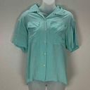 Oscar de la Renta  100% Silk Teal Blue Green Button Down Top size 6 short sleeve Photo 0