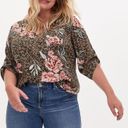 Torrid  Floral Harper Top Sz 3 Roll Tab Sleeves Split Neck Challis Blouse Pockets Photo 1