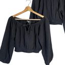 Marine layer NWT  Tiana Double Cloth Cropped Blouse Women's Size XS Gauze Black Photo 2