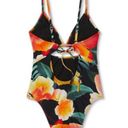 Shade & Shore Women's Front Keyhole Tie Back One Piece Swimsuit - ™ Black Floral Photo 5