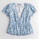 Hollister NWOT  Blue Floral paisley Tie-Back Babydoll Crop Top coquette Photo 2