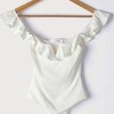 ASTR The Label Lala Ruffle Ribbed Bodysuit in White Size M Photo 0