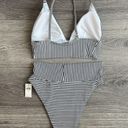 Aerie Bikini Set Triangle Top High Cut Cheeky Bottom Black White Stripe Small Photo 2