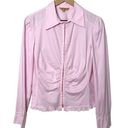 vintage y2k pink office work fitted ruched hook eye long sleeve shirt blouse top Size L Photo 0