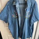 Brooks Vintage Bobbie  floral embroidered short sleeve denim top size 22W/24W Photo 0