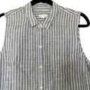 J.Jill  Love Linen 100% Linen Blue White Striped Buttoned Tunic Tank Medium Photo 3