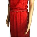 Cache  Strapless Red Orange Textured Slit Sides Belted Maxi Dress Womens Small Photo 3