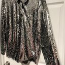 POL NWT  Metallic Sequin Women’s Long Sleeve Shirt Size Small Button Silver NYE Photo 5