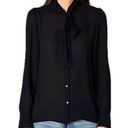 Molly Bracken Lili Sidonio  Button Down Tie Neck Blouse Black Photo 0