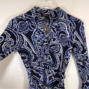 INC NWT  Black Navy White Puff Scroll Long Sleeve Waist Tie Business Casual Dress Photo 3