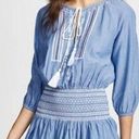 Shoshanna  Womens size Large Chambray Smocked Waist Boho Blue Embroidered Dress Photo 0