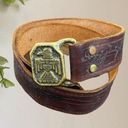 Vintage brown tooled leather western brass clasp belt Photo 0