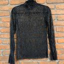 Habitual  Metallic Sheer Black Turtleneck Long Sleeve Top Shimmery Bell Sleeves S Photo 0