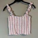 Thread and Supply ✨  Women’s Smocked Striped Pink Orange Crop Tank Top Small Photo 5