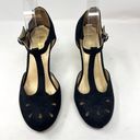 Modcloth  Black Fabric T Strap Maryjane Closed Toe Perforated Heels Size 9 Photo 4