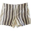 W By Worth  100% linen stipend khaqki and off white shorts sz 2 zipper pockets Photo 0