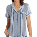 In Bloom  Pajama Top Medium M Blue White Stripe Soft Satin Lounge Button Shirt Photo 0