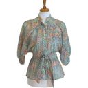 The Row Front Center Peasant Sleeve Blouse Green Size M Floral Vintage Boho Cottage Photo 0