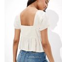 American Eagle Cropped Embroidered Babydoll Top in Cream Peplum Size Large Photo 1