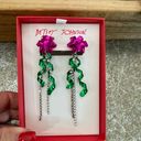 Betsey Johnson  NEW RELEASE PINK BOW/GREEN TINSEL RHINESTONE DANGLE EARRINGS Photo 2