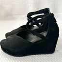 Eileen Fisher  Wylee Black Suede Peep Toe Platform Wedge Heel Sandals 7 Photo 4