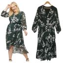 Lane Bryant  Dress Womens 18 Chiffon Floral Surplice High Low Midi Green Photo 1